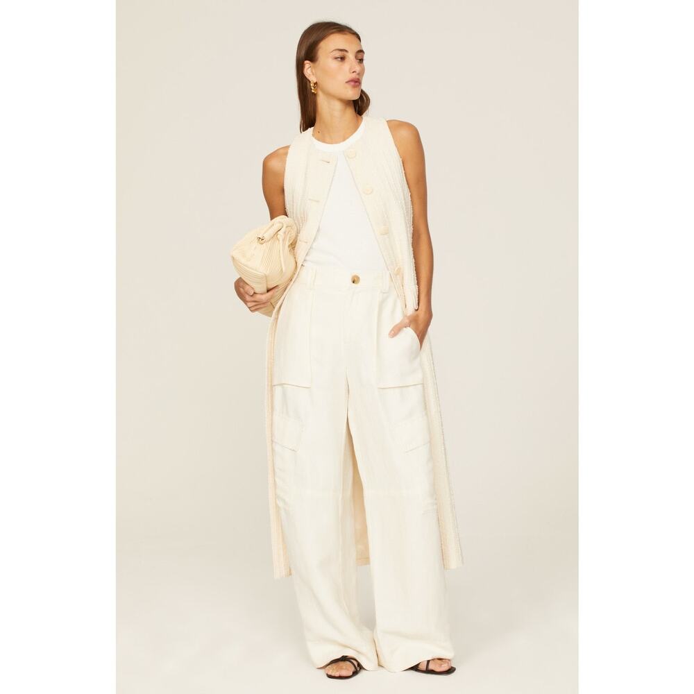 VINCE Women's White Linen Blend Wide Leg Loose Fit Cargo Pants Size 10